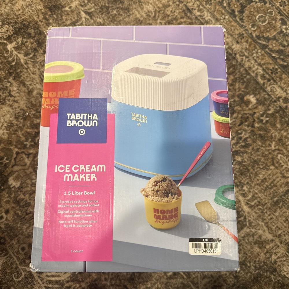 Tabitha Brown Ice Cream Maker 1.5qt Electric 3 Preset Light Blue Brand New inBox